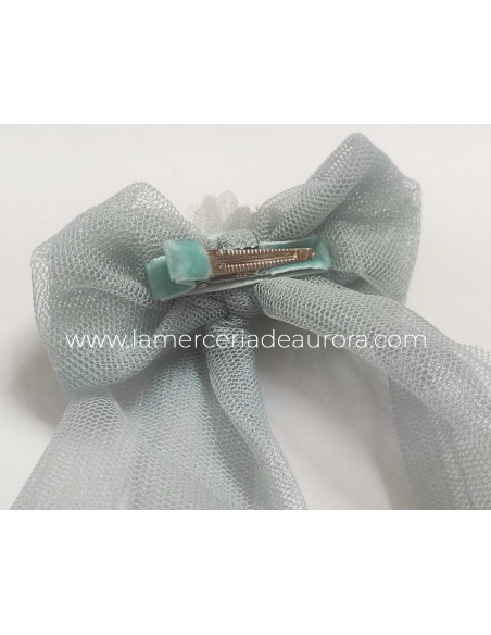 Pinza pico-pato con lazo tul y flor de Siena - DETALLE TRASERO