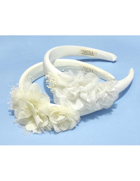 Diadema con tocado floral de Siena - CRUDO y BLANCA
