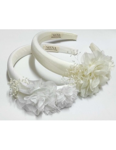Diadema con tocado floral de Siena - BLANCA - CRUDO