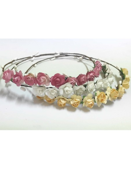 Corona con rosas de SIENA COMPLEMENTOS - ROSA FRANCIA-BLANCO-CRUDO Corona con rosas de SIENA COMPLEMENTOS - ROSA FRANCIA-BLANCO-CRUDO