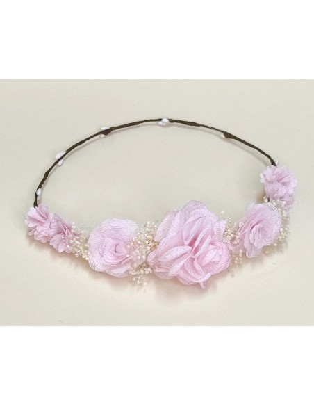 Corona rosas bambula y glitter de Siena Complementos - ROSA PASTEL Corona rosas bambula y glitter de Siena Complementos - ROSA PASTEL