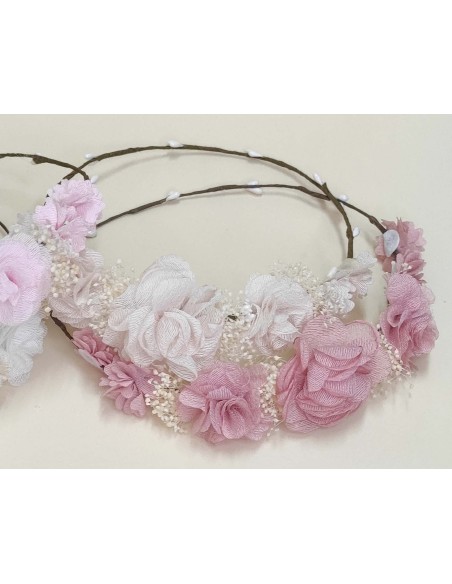 Corona rosas bambula y glitter de Siena Complementos - BEIGE y ROSA FRANCIA Corona rosas bambula y glitter de Siena Complementos - BEIGE y ROSA FRANCIA