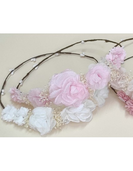 Corona rosas bambula y glitter de Siena Complementos - BLANCO y ROSA PASTEL Corona rosas bambula y glitter de Siena Complementos - BLANCO y ROSA PASTEL
