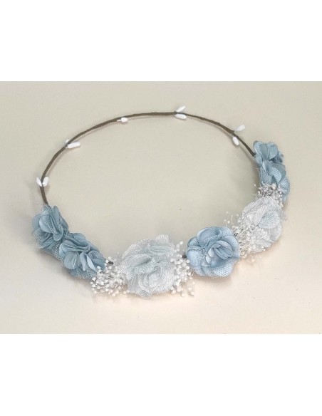 Corona flores combinadas y gypsophila de Siena complementos - AZUL FRANCIA (combinada en dos tonos)