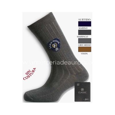 Calcetín caballero canalé lana sin costuras 2000 de... 2