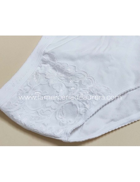 Braga alta algodón, cintura y encaje 211 de Naiara - BLANCO