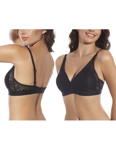 Sujetador bralette Marcela copa B sin aros con relleno de Selene - NEGRO