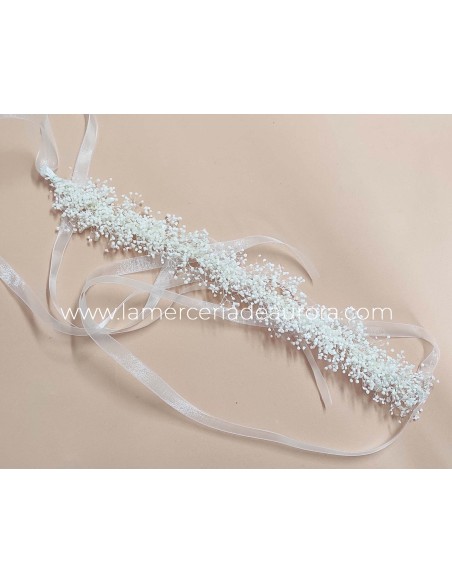 Tocado gypsophila paniculata con organza de Siena complementos