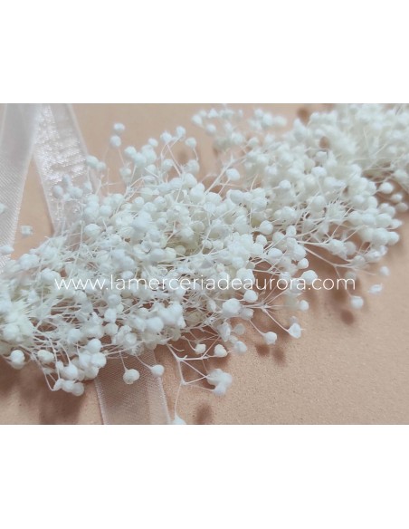 Tocado gypsophila paniculata con organza de Siena complementos