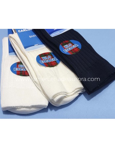 Calcetín junior canalé hilo de Escocia 160 de Carlomagno - BLANCO, NATURAL y MARINO