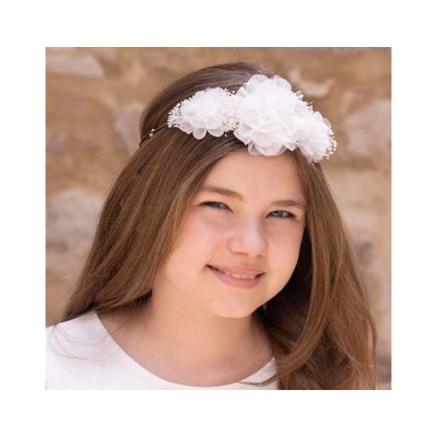 Corona flores bambula- tul y gypsophila de Siena complementos