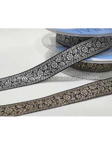 Tapacosturas tejido floral metalizado (ancho...