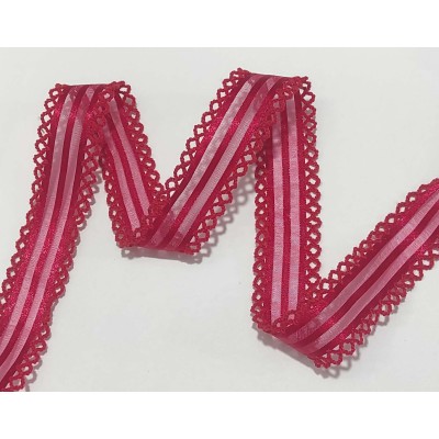 Cinta de organza rayada con piquillo (ancho 2,5cm) -...