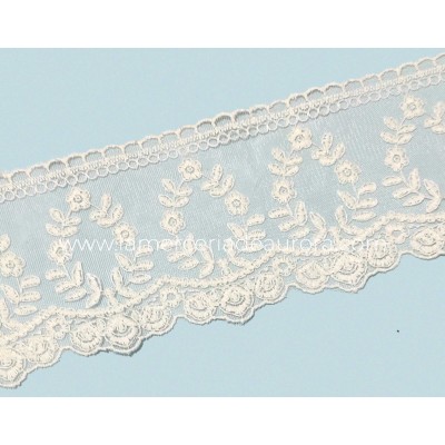Encaje de tul bordado marfil (ancho 9cm) Iris