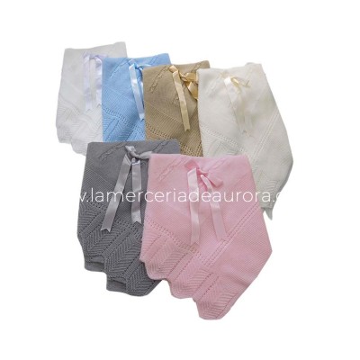 Chal-toquilla bebé perlé con lazo de raso - BLANCO-CELESTE-ARENA-CRUDO-GRIS-ROSA