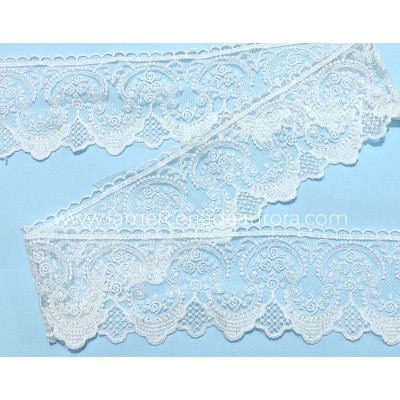 Encaje de tul bordado blanco (ancho 7,5cm) Isabel