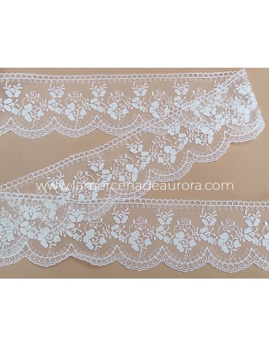 Encaje de tul bordado blanco (ancho 8cm) Mara