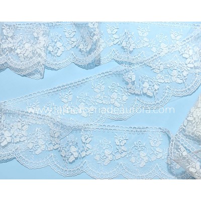 Encaje de tul bordado blanco (ancho 8cm) Mara