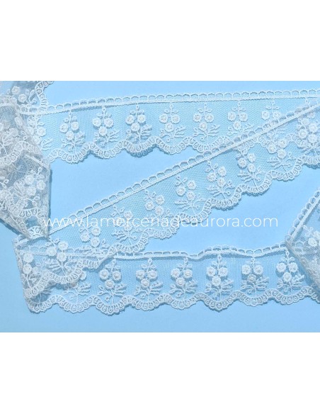Encaje de tul bordado blanco (ancho 4cm) Coral