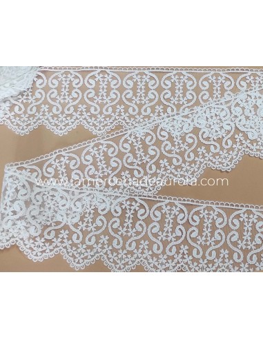 Encaje de tul bordado blanco (ancho 10cm) Sofía