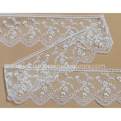 Encaje de tul bordado blanco (ancho 10cm) Laia 2