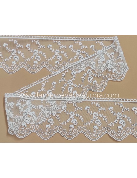 Encaje de tul bordado blanco (ancho 10cm) Laia