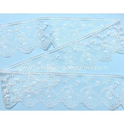 Encaje de tul bordado blanco (ancho 10cm) Laia