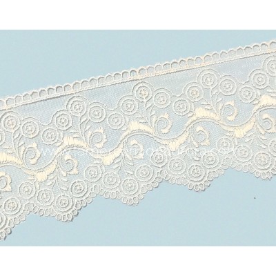 Encaje de tul bordado marfil (ancho 10cm) Grisel