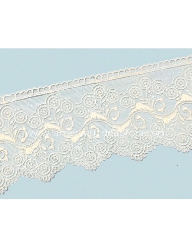 Encaje de tul bordado marfil (ancho 10cm) Grisel