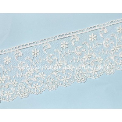 Encaje de tul bordado marfil (ancho 9cms) Guido