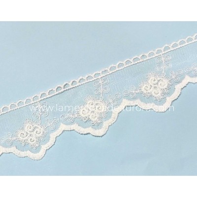 Encaje de tul bordado marfil (ancho 5cm) Sara