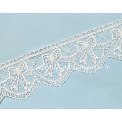 Encaje de tul bordado marfil (ancho 6 cm) Lazos