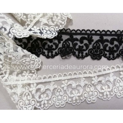 Encaje de tul bordado (ancho 4,5 cms) Guido - varios colores