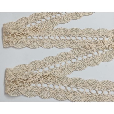 Entredós perlé con pasacintas beige (ancho 5cm) Ondas