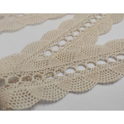 Entredós perlé con pasacintas beige (ancho 5cm) Ondas 2