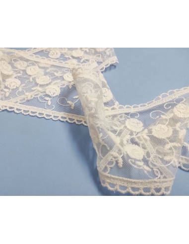 Entredós encaje de tul bordado marfil (ancho 9,5cm) Aurora