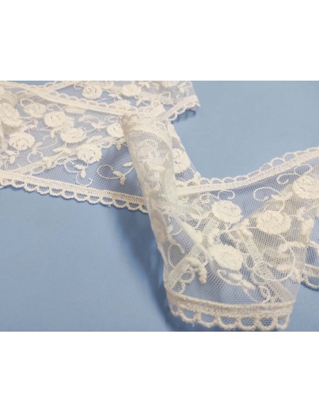 Entredós encaje de tul bordado marfil (ancho 9,5cm) Aurora
