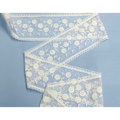 Entredós encaje de tul bordado marfil (ancho 9,5cm) Aurora