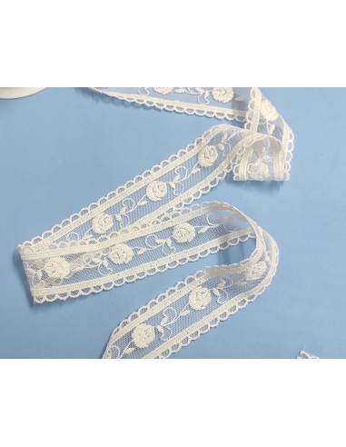 Entredós encaje de tul bordado marfil (ancho...