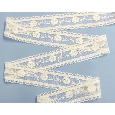 Entredós encaje de tul bordado marfil (ancho 4,5cm) Aurora