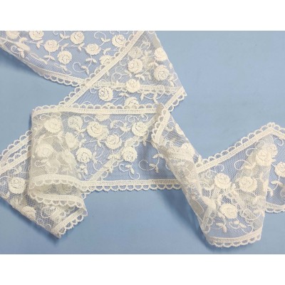 Entredós encaje de tul bordado marfil (ancho 9,5cm) Aurora 2