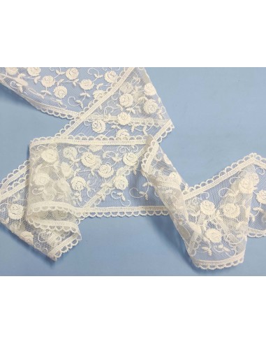 Entredós encaje de tul bordado marfil (ancho...