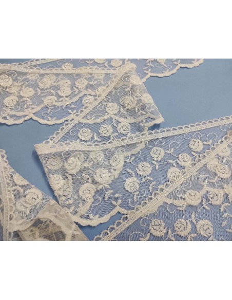 Encaje de tul bordado marfil (ancho 11cm) Aurora