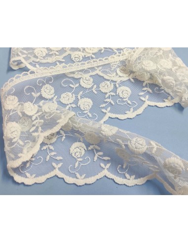 Encaje de tul bordado marfil (ancho 11cm) Aurora