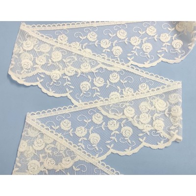 Encaje de tul bordado marfil (ancho 11cm) Aurora