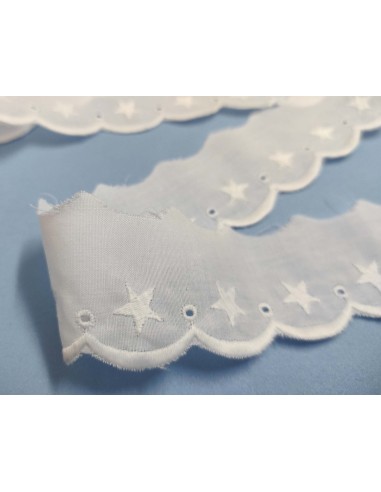 Puntilla batista bordada blanca (4 cm) Estrellas
