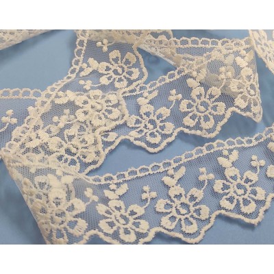 Encaje de tul bordado marfil (ancho 4cm) Anais