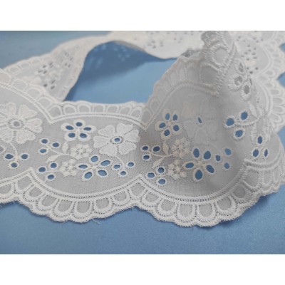 Entredós batista bordada blanco (ancho 7,8cm) Flores y... 2