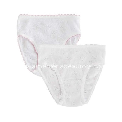 Braga niña algodón calada corazones (2 uds) Delicatta by Calamaro - BORDE ROSA y BLANCO