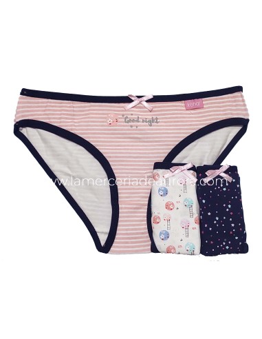 Braguitas algodón niña Good night (3 uds) de Kehat